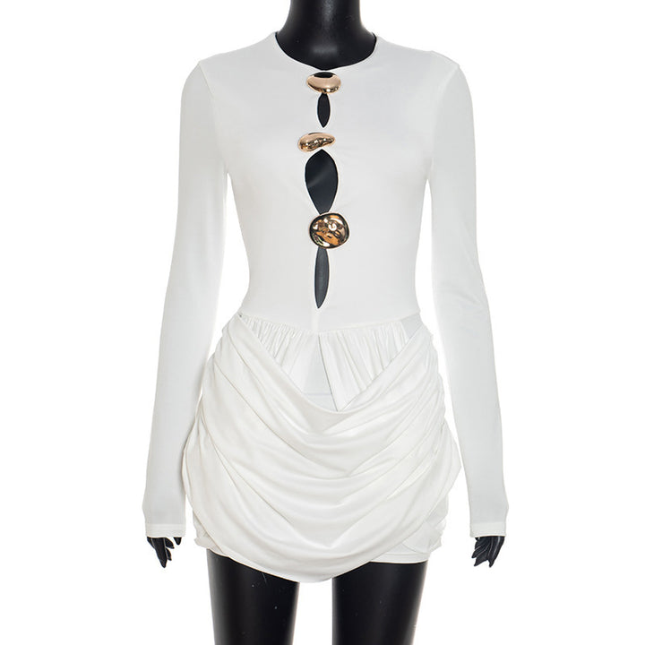Dame elegant jumpsuit med kreative cut-outs og rynkninger Skovae