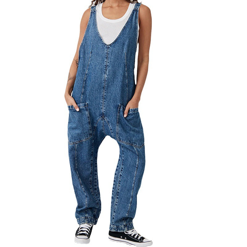 Dame Casual Jumpsuit med dyb V-hals og praktiske lommer Stilla