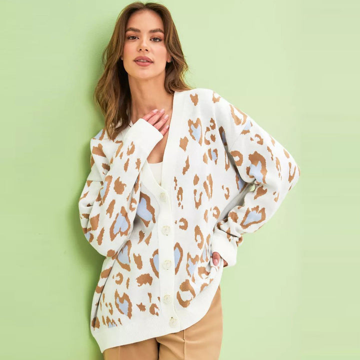 Dame stilfuld strik cardigan med farverigt mønster og løs pasform Stilla