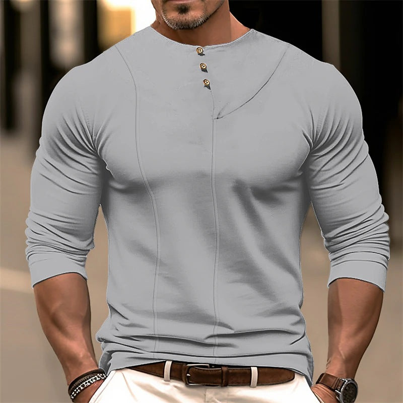 Herrer Langærmet Henley Shirt med moderigtig knapdesign og tætsiddende pasform Stilla