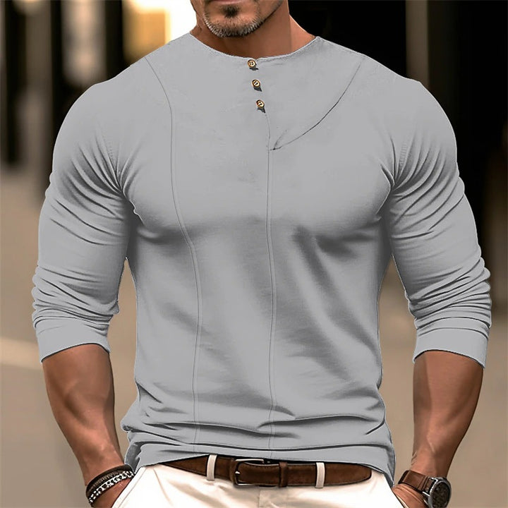 Herrer Langærmet Henley Shirt med moderigtig knapdesign og tætsiddende pasform Stilla