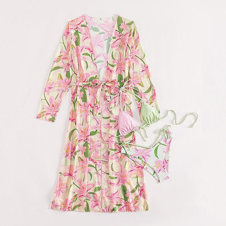 Dame Floral Print Badeoverdel Robe Sæt Stilla