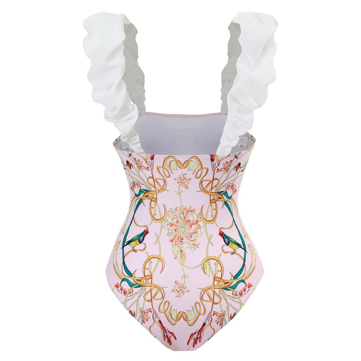 Dame bikini kombination med blomstertryk og gennemsigtig indpakningsnederdel Stilla