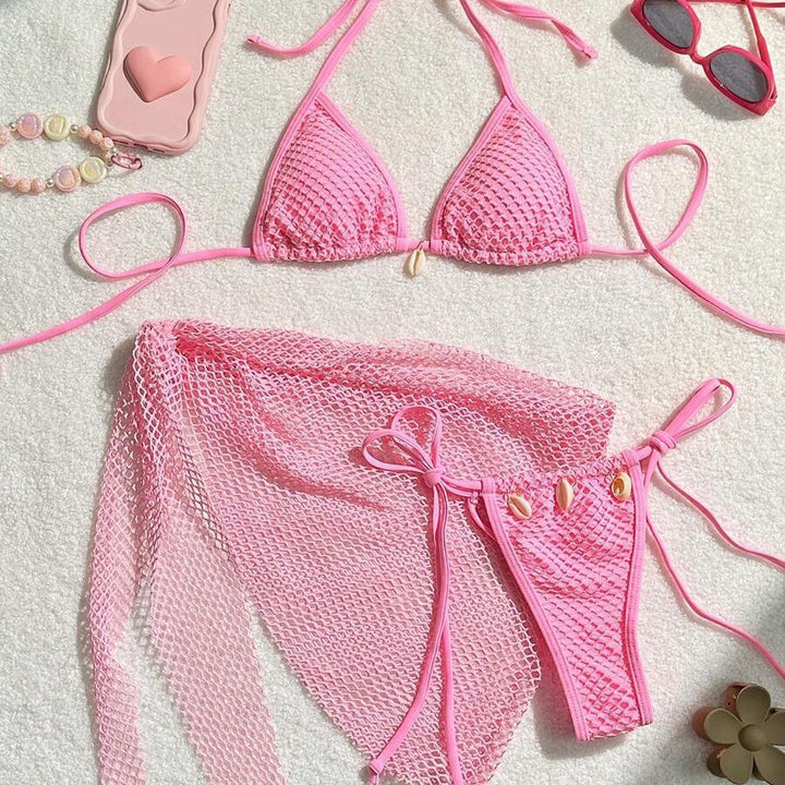 Dame bikini-set med eksklusiv netdesign og muslingedetaljer Stilla