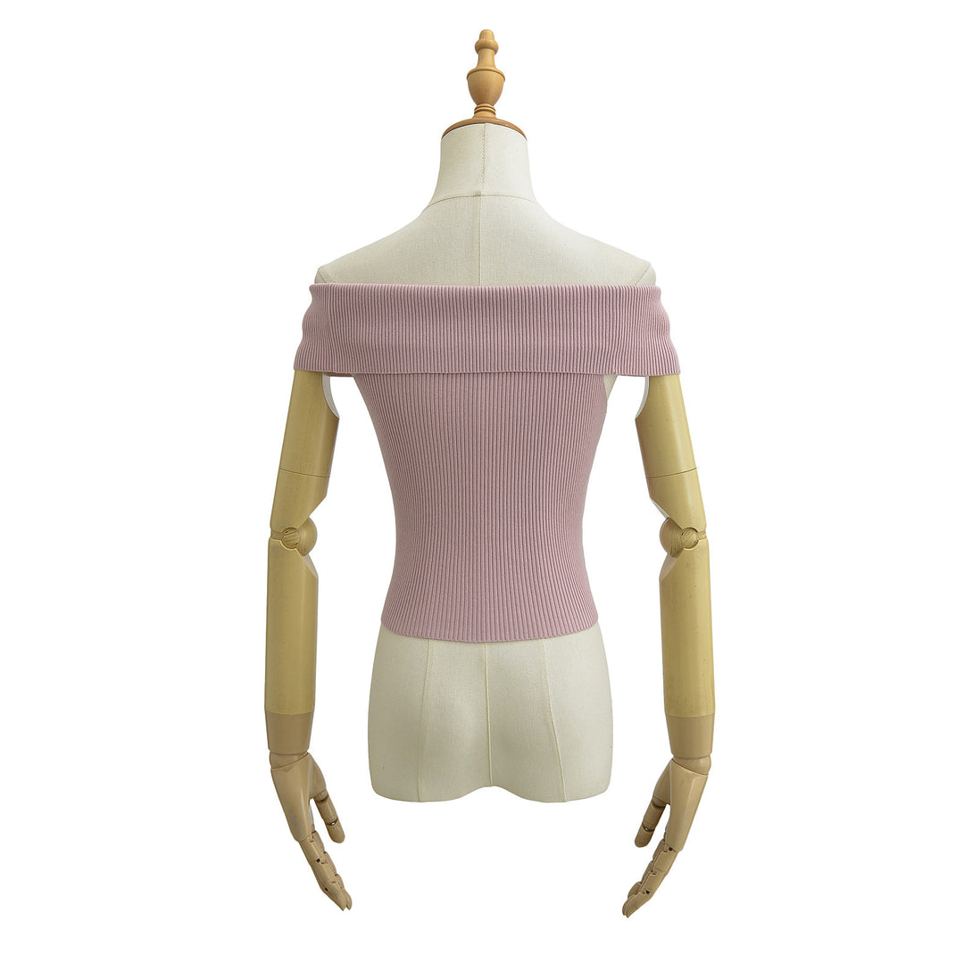 Dame Off-Shoulder Top med bred krave og struktureret ribdesign Stilla