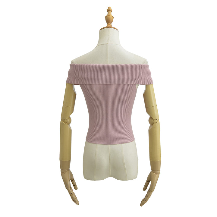 Dame Off-Shoulder Top med bred krave og struktureret ribdesign Stilla