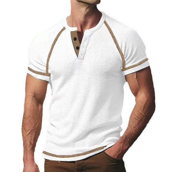 Herre kortærmet Henley-shirt med struktureret stof og trendy knaplukning Stilla