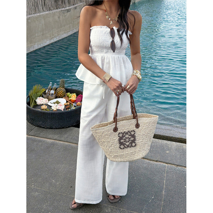 Dame Elegant top med rynket bustier og vide bukser Skovae