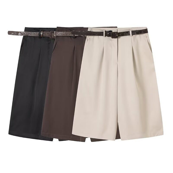 Dame elegante højvands-shorts med flettet bælte Skovae