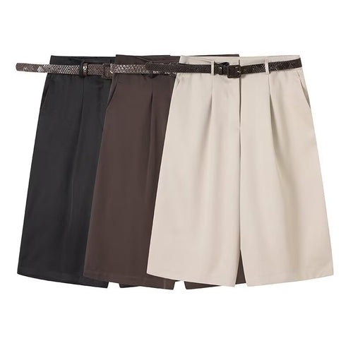 Dame elegante højvands-shorts med flettet bælte Skovae
