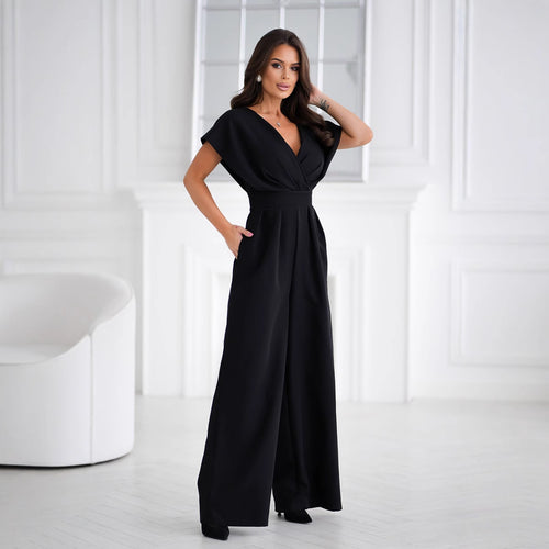 Dame jumpsuit med elegant indpakningsdesign og brede ærmer Stilla