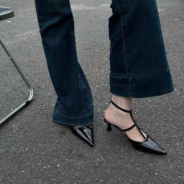 Dame spids-tå slingback hæle med klodset arkitektonisk hæl Stilla