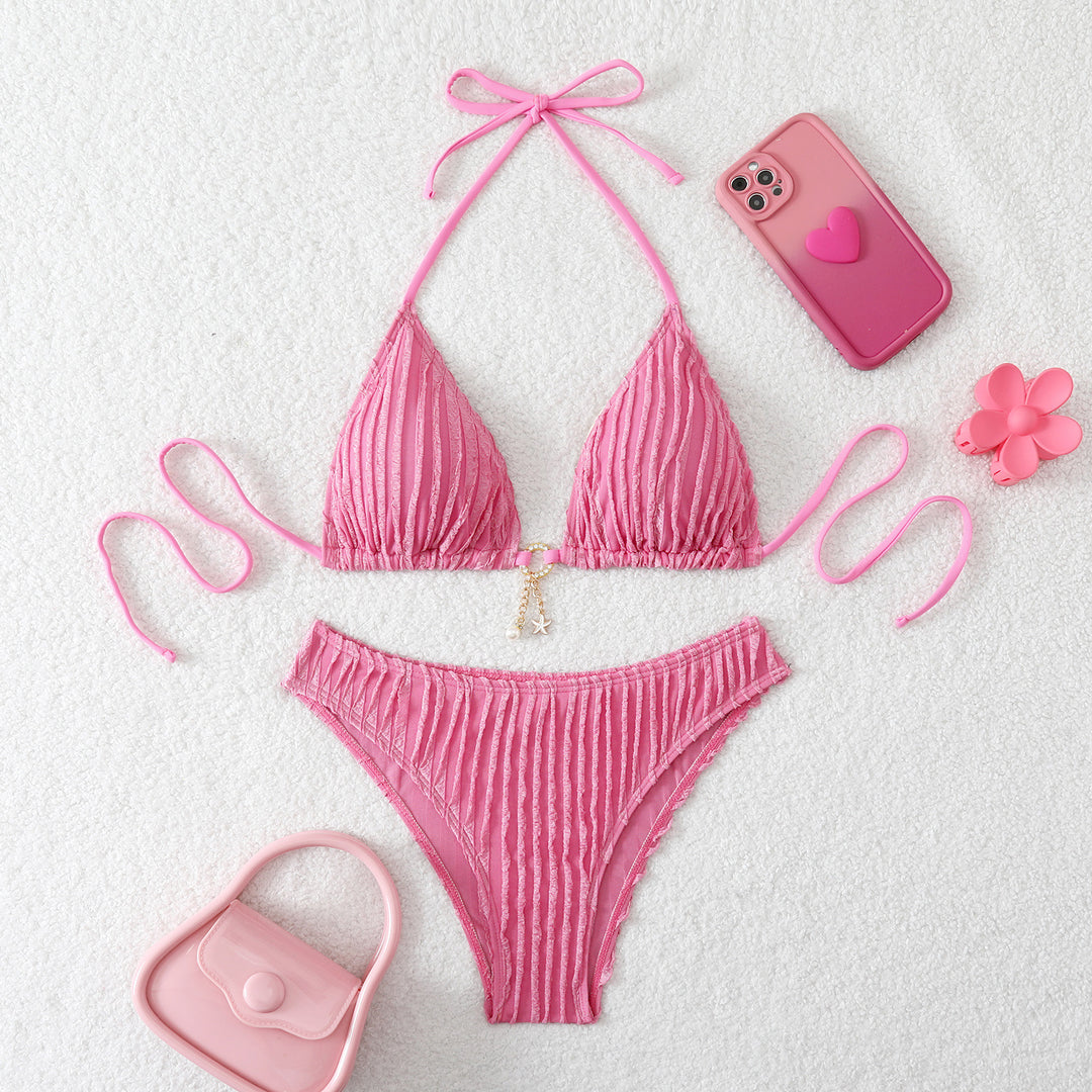 Dame Højskåret bikini-sæt med raffineret flæse-design Skovae