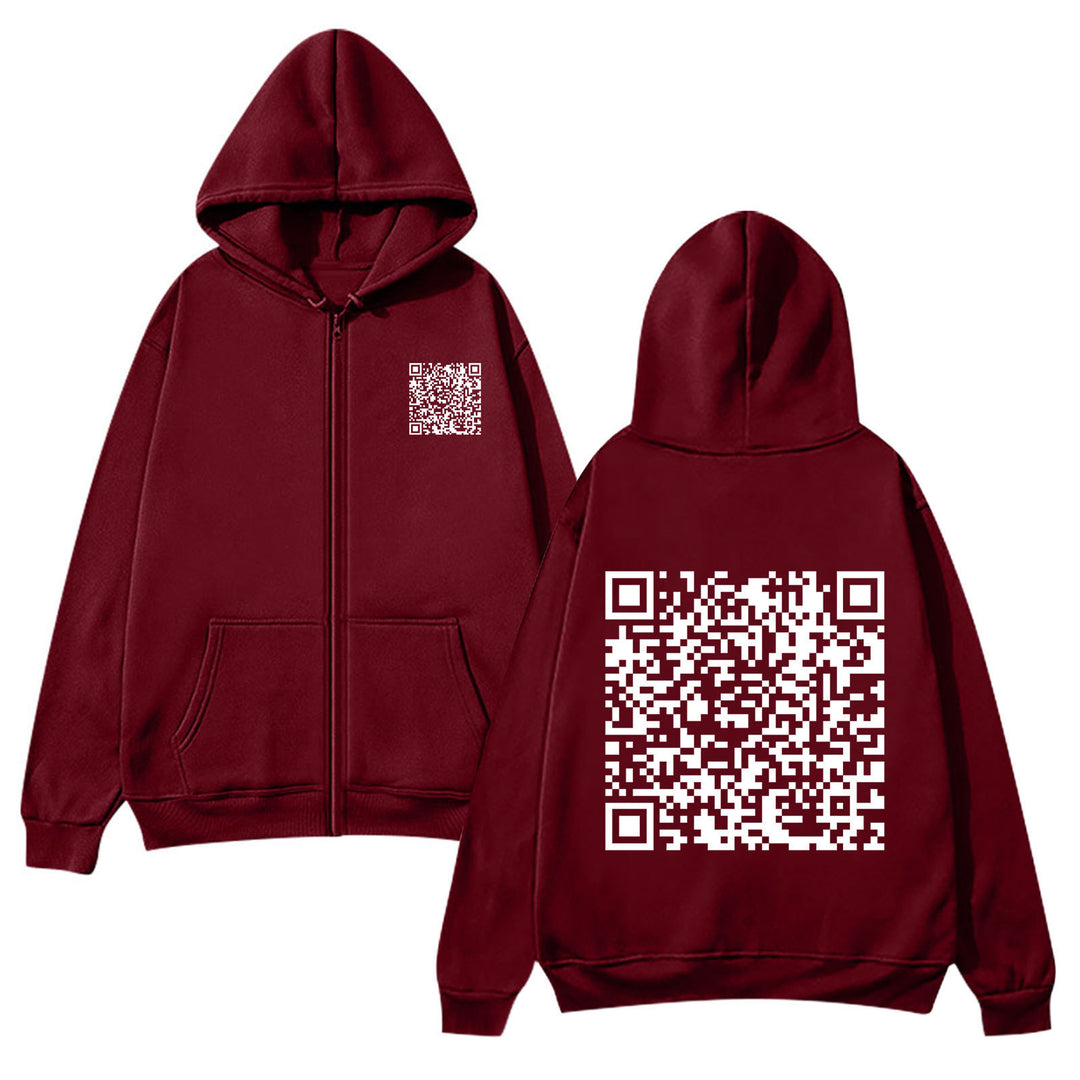 Kvinders hættejakke med QR-kode design og blødt fleece Skovae