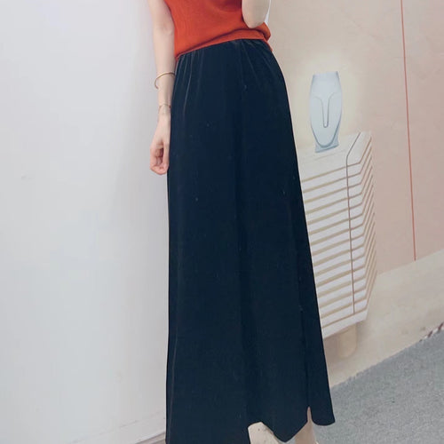 Dame maxiskørt af blødt velour med elastisk talje og elegant fald Stilla