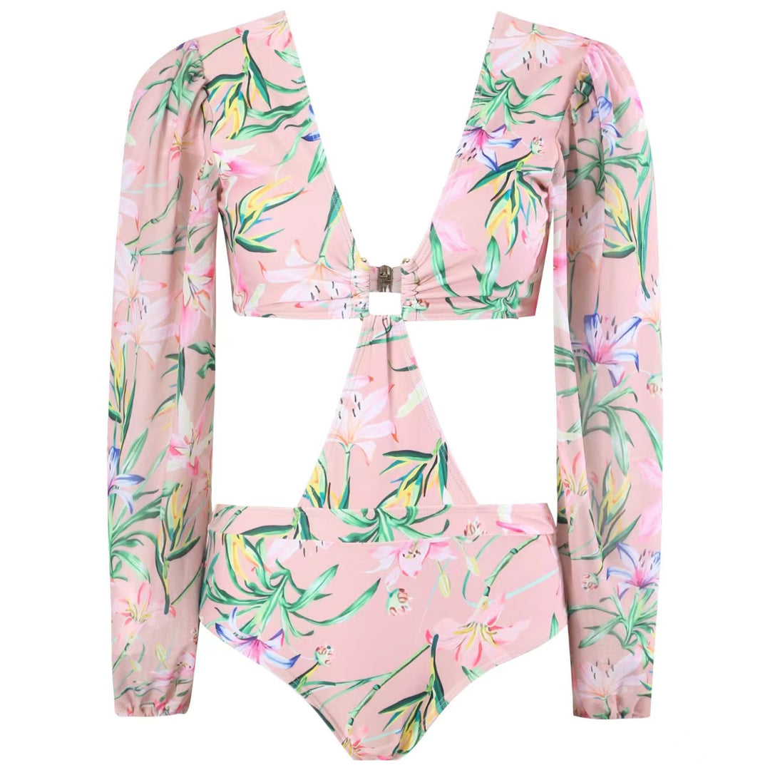 Dame badetøjssæt med elegante puffærmer og blomsterdesign Stilla