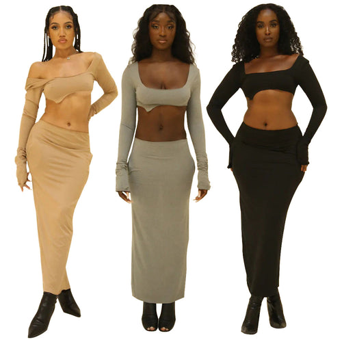 Dame Crop Top og Maxi Nederdel med asymmetrisk Design Stilla