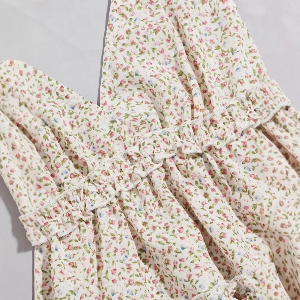 Dame bluse top med blomster rynket kant og V-hals Stilla