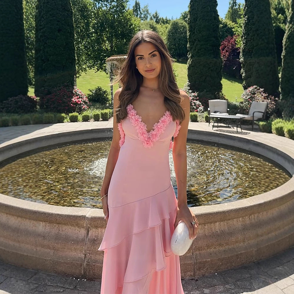 Dame Elegant Maxikjole med blomster Rüschen Stilla