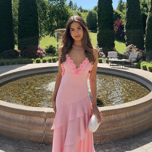 Dame Elegant Maxikjole med blomster Rüschen Stilla