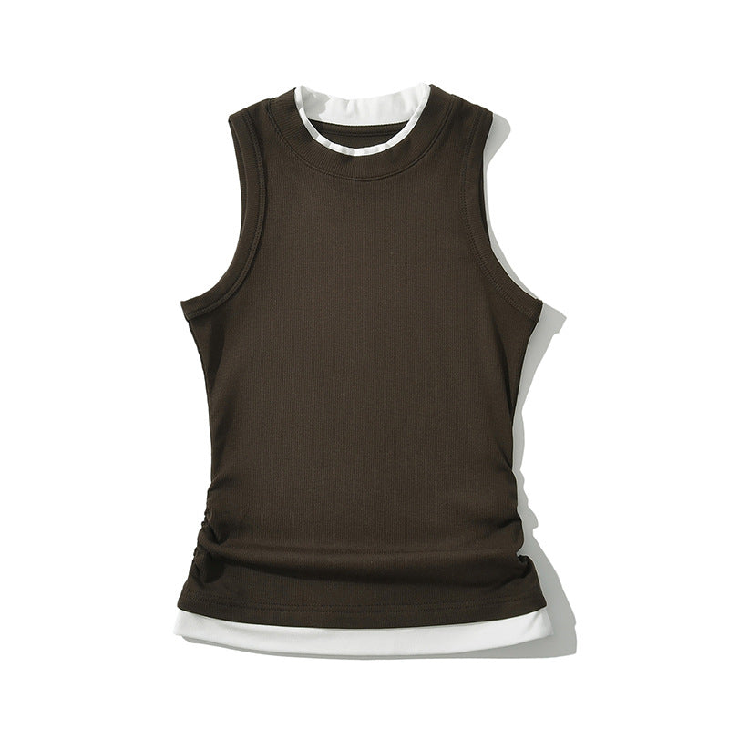 Dame Sporty Tanktop med høj lukket krave og dekorativt flæsedetalje Stilla