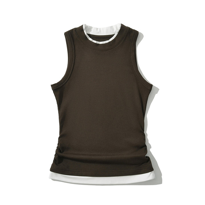 Dame Sporty Tanktop med høj lukket krave og dekorativt flæsedetalje Stilla