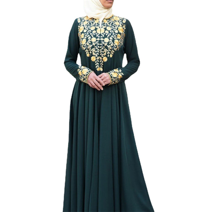 Dame Elegant Maxi Kjole med blomsterdetalje og lange ærmer Stilla Aften Kjole med dyb V-udskæring og skinnende nederdel Stilla