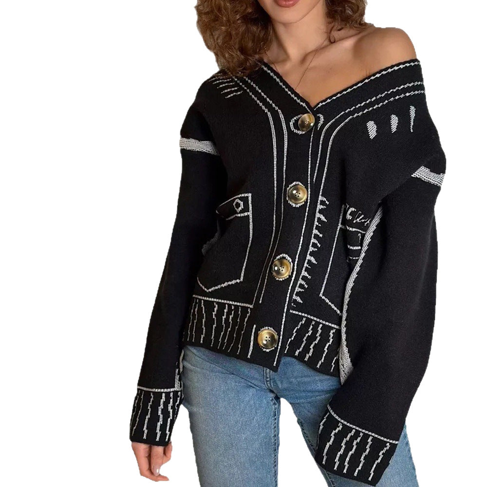 Damer løs strikket cardigan med detaljeret design og store knapper Stilla