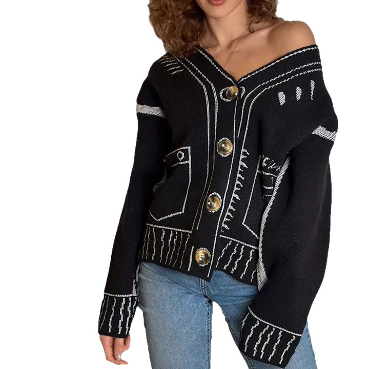 Damer løs strikket cardigan med detaljeret design og store knapper Stilla