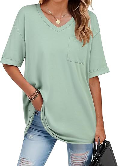Dame V-hals T-shirt med praktisk brystlomme Stilla