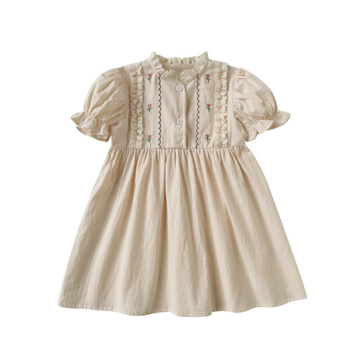 Pige vintage-inspireret floral broderet kjole Stilla