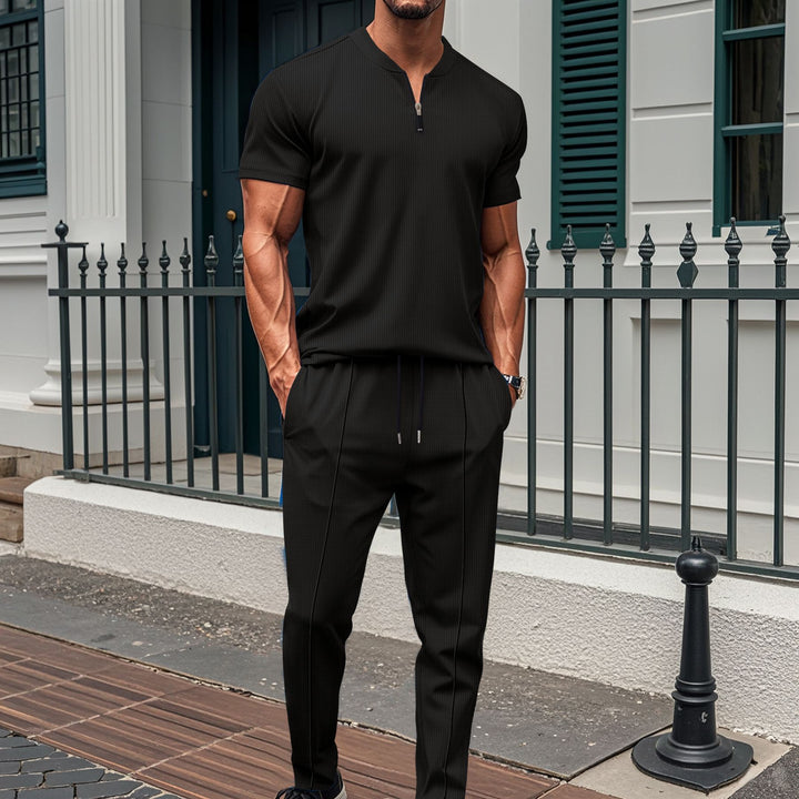 Herrer moderne fitnessdragt med kort lynlås og elastisk bånd Stilla