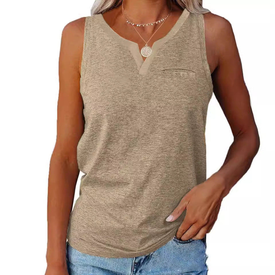 Dame afslappet V-hals tanktop med lomme Stilla