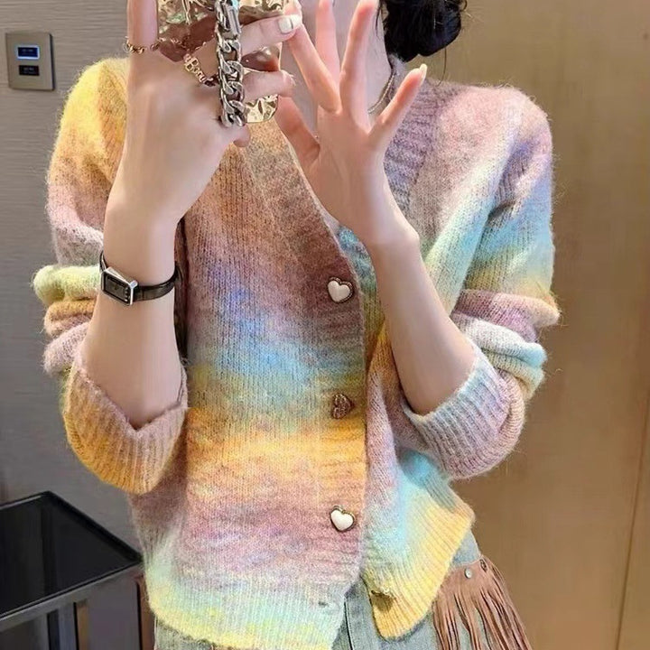 Kvinders cardigan med gradient og hjerteformede knapper Stilla