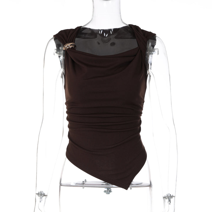 Dame elegant draperet top med asymmetrisk kant og dekorativ detalje Skovae