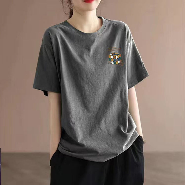 Dame T-shirt med kreativ Rubik-kube-design Stilla