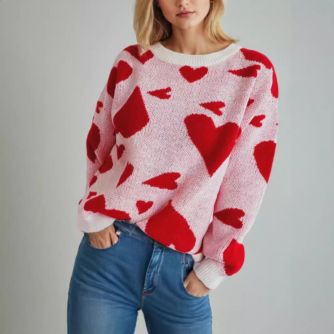 Damer hyggelige sweater med legesygt hjertemotiv Stilla