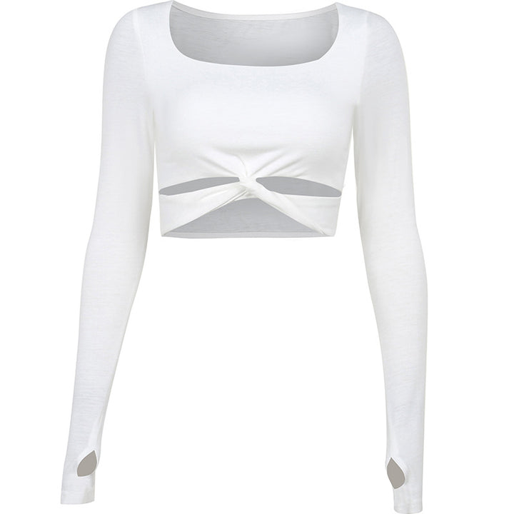 Dame Langærmet Crop Top med Knytedetalje og U-båd Udsnit Stilla