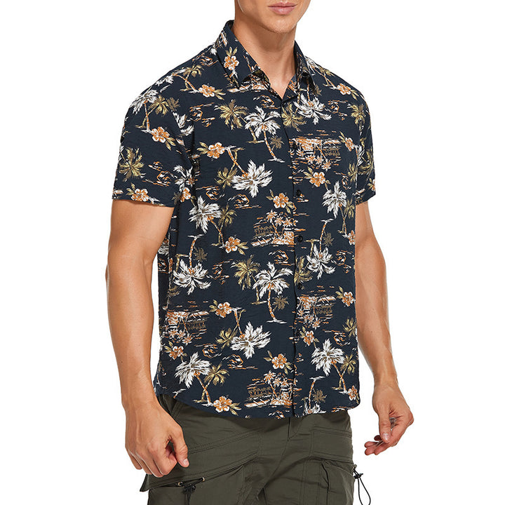 Herre kortærmet Hawaii-skjorte med blomster mønster og let stof Stilla