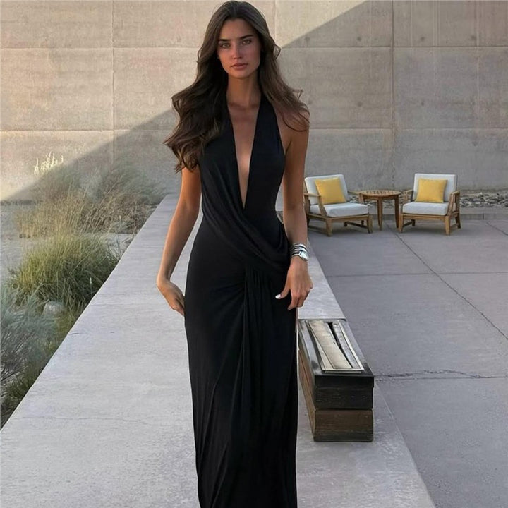 Damen Elegantes Wickelkleid mit tiefem V-Ausschnitt und fließendem Schnitt Skovae