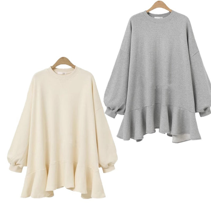 Kvindernes oversized sweatshirtkjole med voluminøs flæsekant Stilla