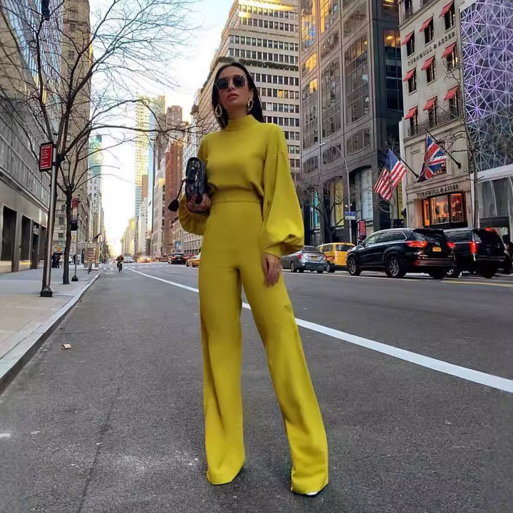 Damer Elegant Jumpsuit med brede ærmer og høj krave Skovae