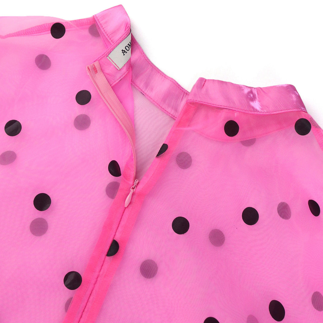 Dame gennemsigtig polka-dot mini-kjole med flæsekant Skovae