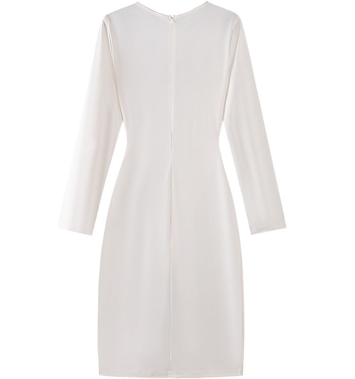 Dame Elegant Wrap Kjole med Knap Detalje Stilla
