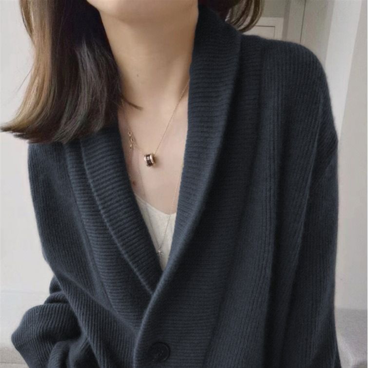 Damer Cozy Strik Cardigan med Brede Klapper og Lommer
