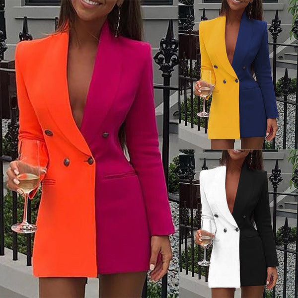 Dame Blazer-kjole med asymmetrisk farvedesign og dobbelt knaplukning Stilla