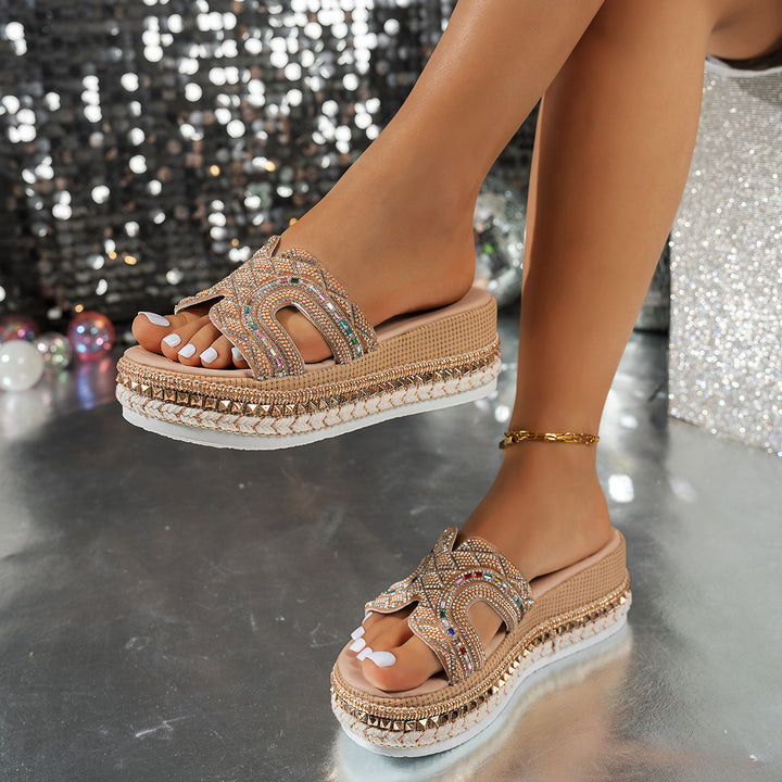 Dame Stylish Glamour-sandaler med brede glimmer-remme og polstret sål Stilla