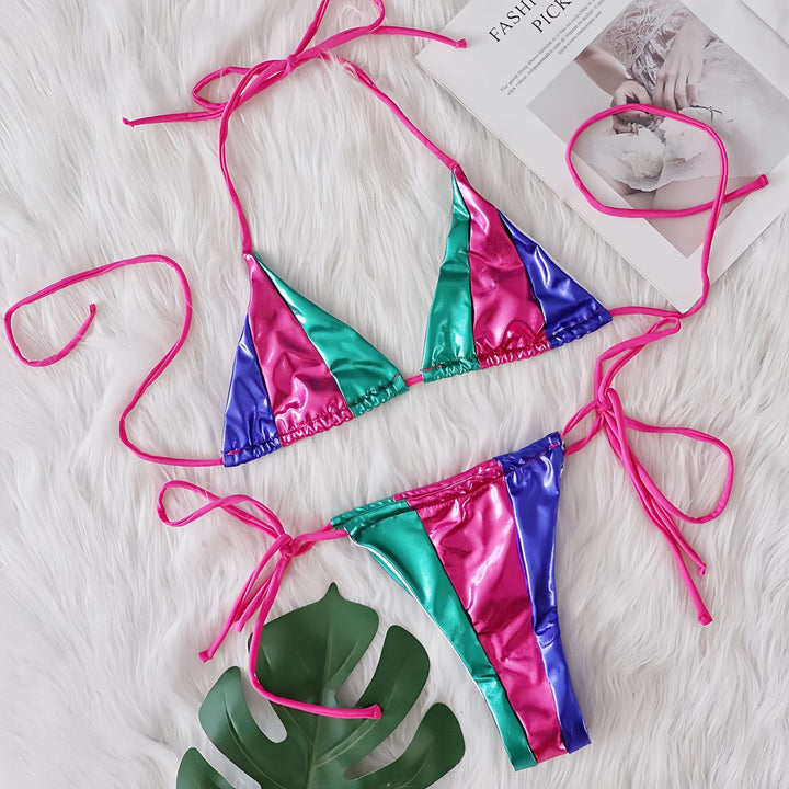 Kvinder Farverig Metallic Bikini Sæt Stilla