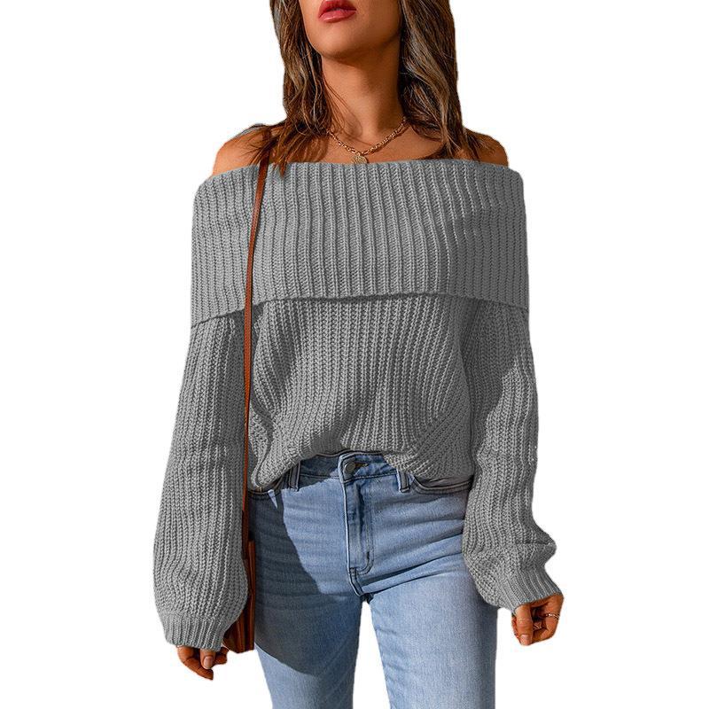 Dame Off-Shoulder Strikpullover Stilla