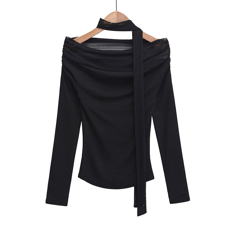 Dame Off-Shoulder Langærmet Top med elegant Drapée-Effekt Stilla